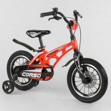 Велосипед "CORSO" 14 дюймів Червоний (магнієва рама, посилені шпиці, диск. тормоз) - 1