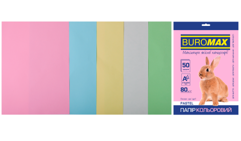 Набор цветной бумаги PASTEL, 5 цв., 50 л., А4, 80 г/м² - 2