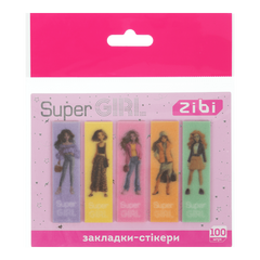 Закладки блискучі SUPER GIRL, з клейким шаром, 55x15 мм, 5 диз. по 20 арк. - 1
