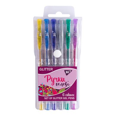 Ручки гелеві YES Glitter набір 6 шт - 1