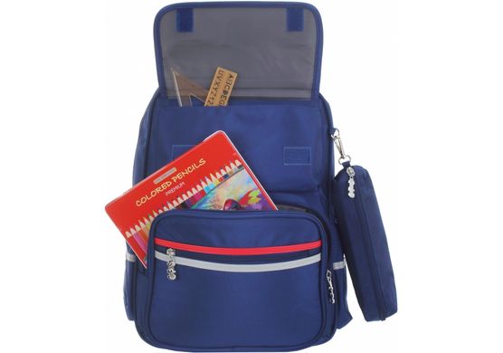 Рюкзак школьный 16,5" на 4 отделения с косметичкой, синий 42,5*30*15,5см. CFS - 2