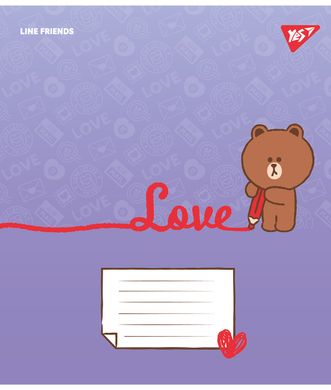 Зошит шкільний Yes Line Friends. Love letter А5 12 аркушів коса лінія - 1