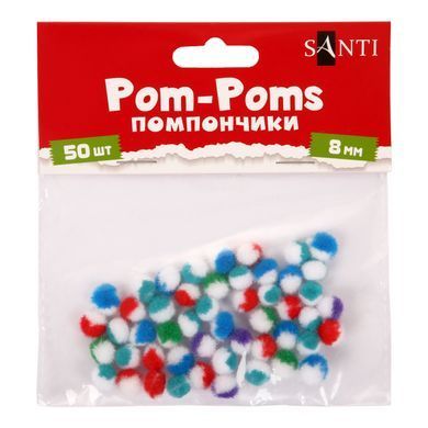 Помпоны SANTI двуцветные микс 5 цветов d 8мм 50шт/уп - 2