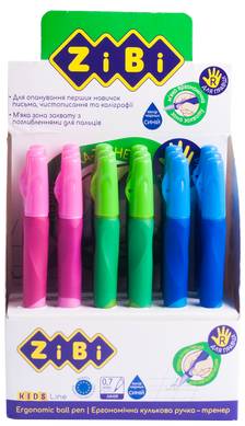 Ручка шариковая для правши с резиновым грипом, синий, дисплей, KIDS Line - 1