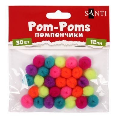 Помпоны SANTI неоновые цвета ассорти акрил d 12мм 30шт/уп - 2