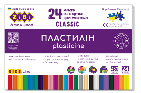 Пластилин CLASSIC 24 цветов, 480г, KIDS Line - 2