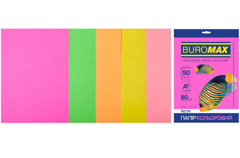 Набор цветной бумаги NEON, 5 цв., 50 л., А4, 80 г/м&sup2; - 4