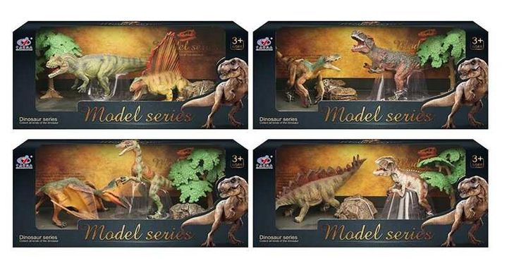 Набор динозавров Q 9899 M 7 (48/2) 4 вида, 2 динозавра, 2 аксессуара, в коробке - 1