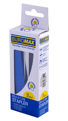Степлер пластиковый, RUBBER TOUCH, 12 л., (скобы №10), 107х25х54 мм, синий - 2