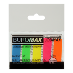Закладки пластикові NEON, JOBMAX, з клейким шаром, 45x12 мм, 5 кол.по 20 арк. - 1