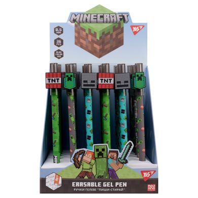 Ручка гелева YES пиши-стирай Minecraft 0,5 мм, синя - 2