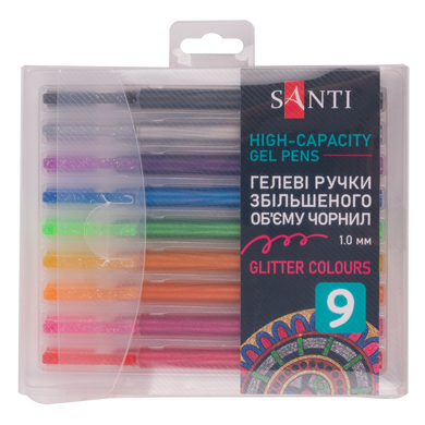 Набор гелевых ручек увеличенного объема чернил SANTI Glitter 9 штук - 5