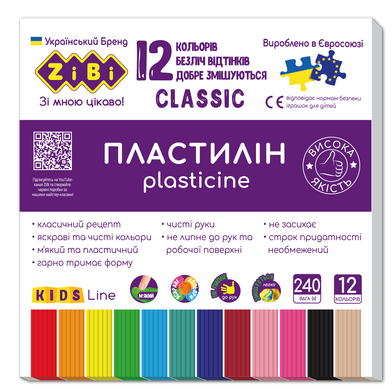 Пластилін CLASSIC 12 кольорів, 240г, KIDS Line - 1