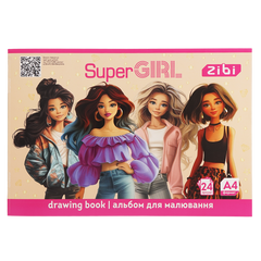Альбом для малювання SUPER GIRL, А4, 24 арк., 120 г/м2, на скобі, рожевий, KIDS Line - 1