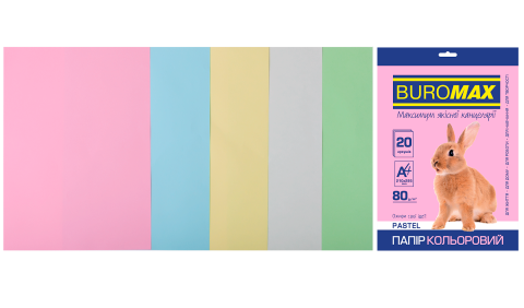 Набор цветной бумаги PASTEL, 5 цв., 20 л., А4, 80 г/м&sup2; - 2