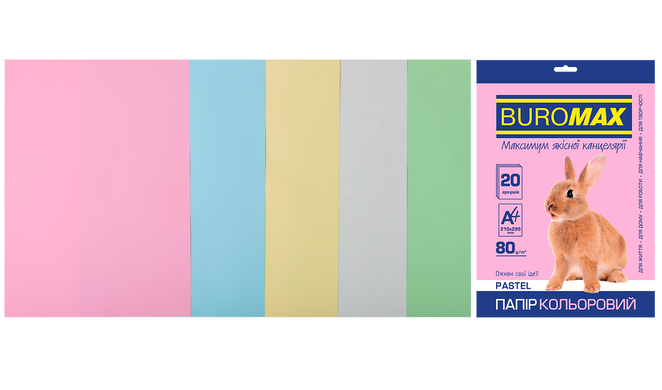 Набір кольорового паперу PASTEL, 5 кол., 20 арк., А4, 80 г/м² - 1