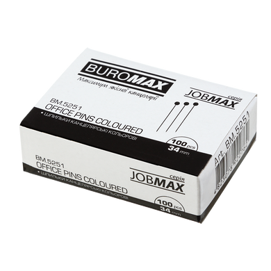 Шпильки цветные, JOBMAX, 34 мм, 100 шт. в пласт. коробке - 1
