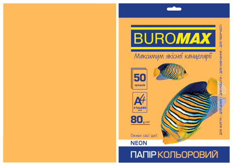 Бумага цветная NEON, оранж., 50 л., А4, 80 г/м&sup2; - 2