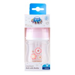 Пляшка 120мл. з широким отвором антиколікова "Easystart" Newborn baby рожеві квіти Canpol Babies - 1