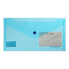 Папка-конверт TRAVEL, на кнопке, DL, глянцевый прозрачный пластик, синяя - 1