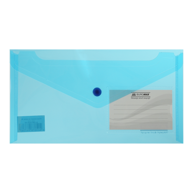 Папка-конверт TRAVEL, на кнопке, DL, глянцевый прозрачный пластик, синяя - 1