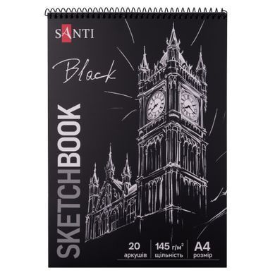Скетчбук SANTI для графики с черной бумагой А4 20 л. на пружине 145г/м2 - 4