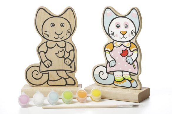 Дерев’яна іграшка "Гра-розмальовка. Котик" (з фарбами) Cubica - 1
